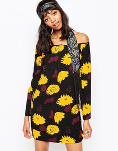 Sportmax Code Porfido Dress In Floral Print Off Shoulder - Черный
