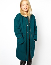 Cтеганое пальто с полиуретановой отделкой ASOS - Сине-зеленый