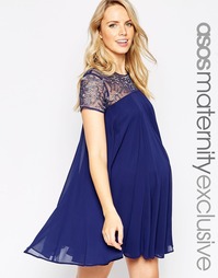 Свободное платье с отделкой ASOS Maternity - Темно-синий