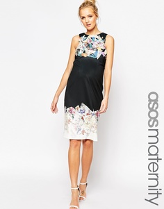 ASOS Maternity Asymmetric Scuba Bodycon Dress With Spliced Print