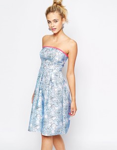 Приталенное платье миди Lashes of London - Синий цветочный