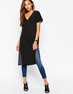 Длинная футболка с разрезами по бокам ASOS - Черный