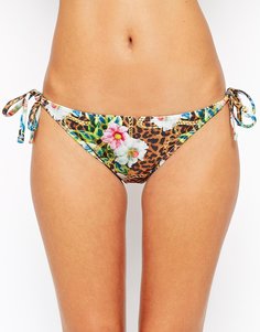 ASOS Tropical Animal Tie Side Bikini Bottom - Цветы и животный принт