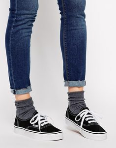 Классические черно-белые кроссовки на шнуровке Vans Authentic - Черный