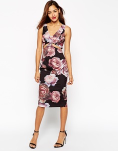 Платье-футляр с вырезами и темным цветочным принтом ASOS - Мульти