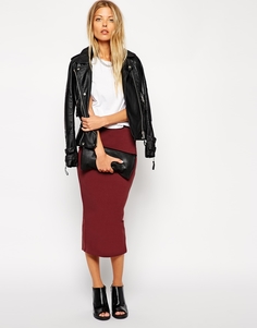 Трикотажная юбка-карандаш миди ASOS - Burgundy