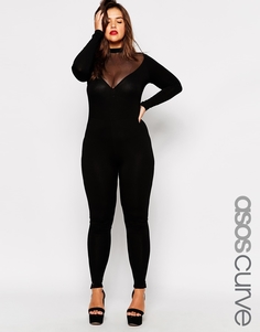 Сетчатый комбинезон с высокой горловиной ASOS CURVE - Черный