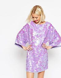 Платье-кимоно мини с отделкой пайетками ASOS - Сиреневый