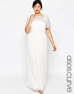 ASOS CURVE Lattice Embellished Flutter Sleeve Maxi Dress - Белый