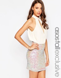 Платье мини с пайетками и глубоким вырезом ASOS TALL