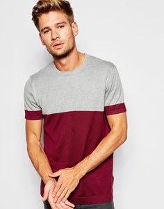 ASOS Cotton Knitted Tshirt with Colour Block - Burgundy