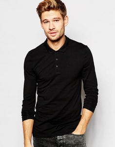 ASOS Extreme Muscle Long Sleeve Polo In Black - Черный