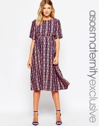 Приталенное платье миди для беременных с принтом ASOS Maternity