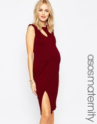 Облегающее платье для беременных с вырезом ASOS Maternity - Maroon