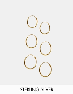 ASOS Pack of 6 Gold Plated Sterling Silver Hoop Earrings - Золотой