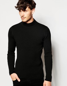 ASOS Muscle Fit Turtleneck Ribbed Jumper - Черный