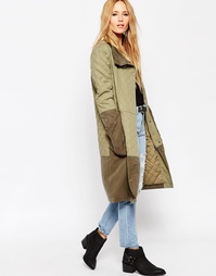 ASOS Parka With Quilted Detail And Contrast Panel - Хаки