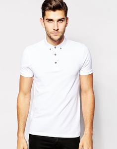Белая футболка-поло из ткани пике с воротником на пуговицах ASOS