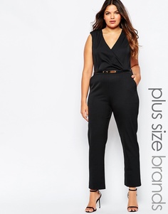 AX Paris Plus Wrap Front Jumpsuit - Черный
