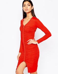 Платье на молнии с оборкой спереди Club L - Красный