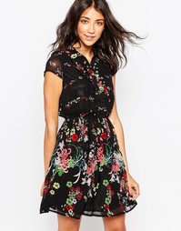 Платье-рубашка с цветочным принтом Yumi - Черный