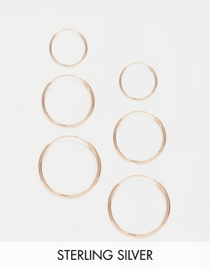 Набор из 6 серебряных серег-колец с покрытием из розового золота ASOS