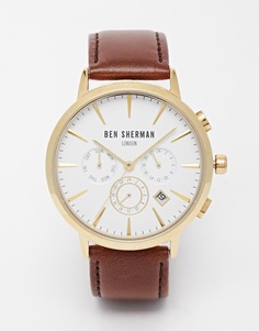 Ben Sherman Chronograph Leather Strap Watch - Коричневый