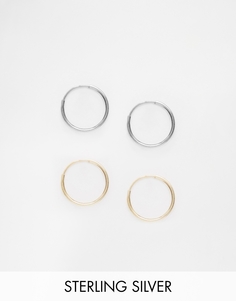 ASOS Pack of 2 Mixed Plated Sterling Silver 9mm Hoop Earrings