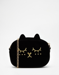 Бархатная сумка через плечо в виде кота ASOS - Черный