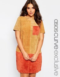 Замшевое цельнокройное платье в стиле пэчворк ASOS CURVE - Рыжий