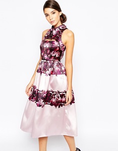 True Violet Full Prom Midi Dress In Sateen With Cut Out - Сиреневый