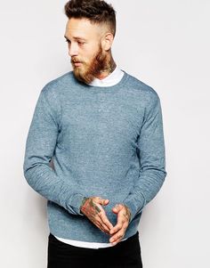 Хлопковый джемпер с круглым вырезом ASOS - Denim white twist