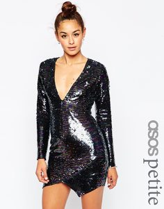 Платье мини с пайетками и запахом ASOS PETITE - Мульти