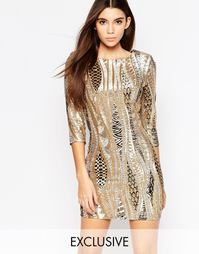 Платье мини с пайетками и рукавами 3/4 TFNC - Gold pattern sequin
