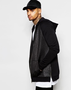 ASOS Longline Zip Up Hoodie With Animal Print Scuba Panel &amp; Zips