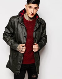 Threadbare Coated Check Lined Parka Jacket - Зеленый