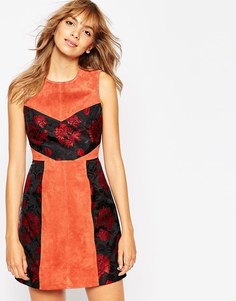 ASOS Jacquard And Suede Mix A-Line Dress - Красно-бурый