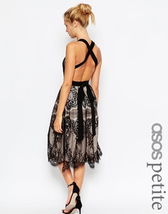 Платье миди для выпускного с кружевом ASOS PETITE Premium - Черный