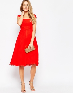 Платье миди в складку с короткими рукавами ASOS Premium - Красный