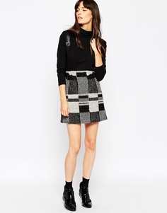Мини-юбка из шерстяной смеси в клетку с пряжками ASOS