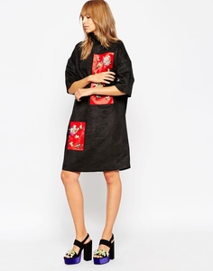 A V Robertson for ASOS BLACK Funnel Neck Dress With Embellished Panel