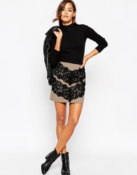 Мини-юбка с кружевной отделкой ASOS Premium - Кэмел