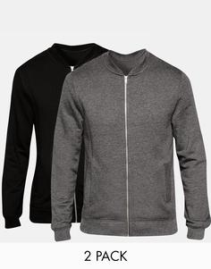 ASOS Jersey Bomber Jacket 2 Pack Black/ Grey SAVE 15% - Мульти