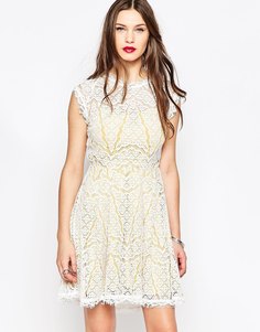 Adelyn Rae White and Yellow Lace Dress