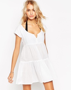 Ярусное пляжное платье с присборенной юбкой ASOS - Белый