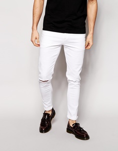 Ультразауженные джинсы скинни с рваными коленями ASOS - Белый