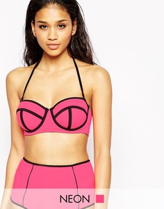 Удлиненный бикини-топ с контрастной отделкой ASOS FULLER BUST - DD-G - Popstar pink (розовый)