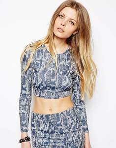 Укороченный джинсовый топ с жаккардовым животным принтом ASOS - Мульти