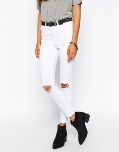 Укороченные белые джинсы скинни с декоративными прорехами ASOS Ridley - Белый