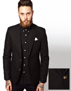 Хлопковый блейзер кроя слим ASOS - Черный